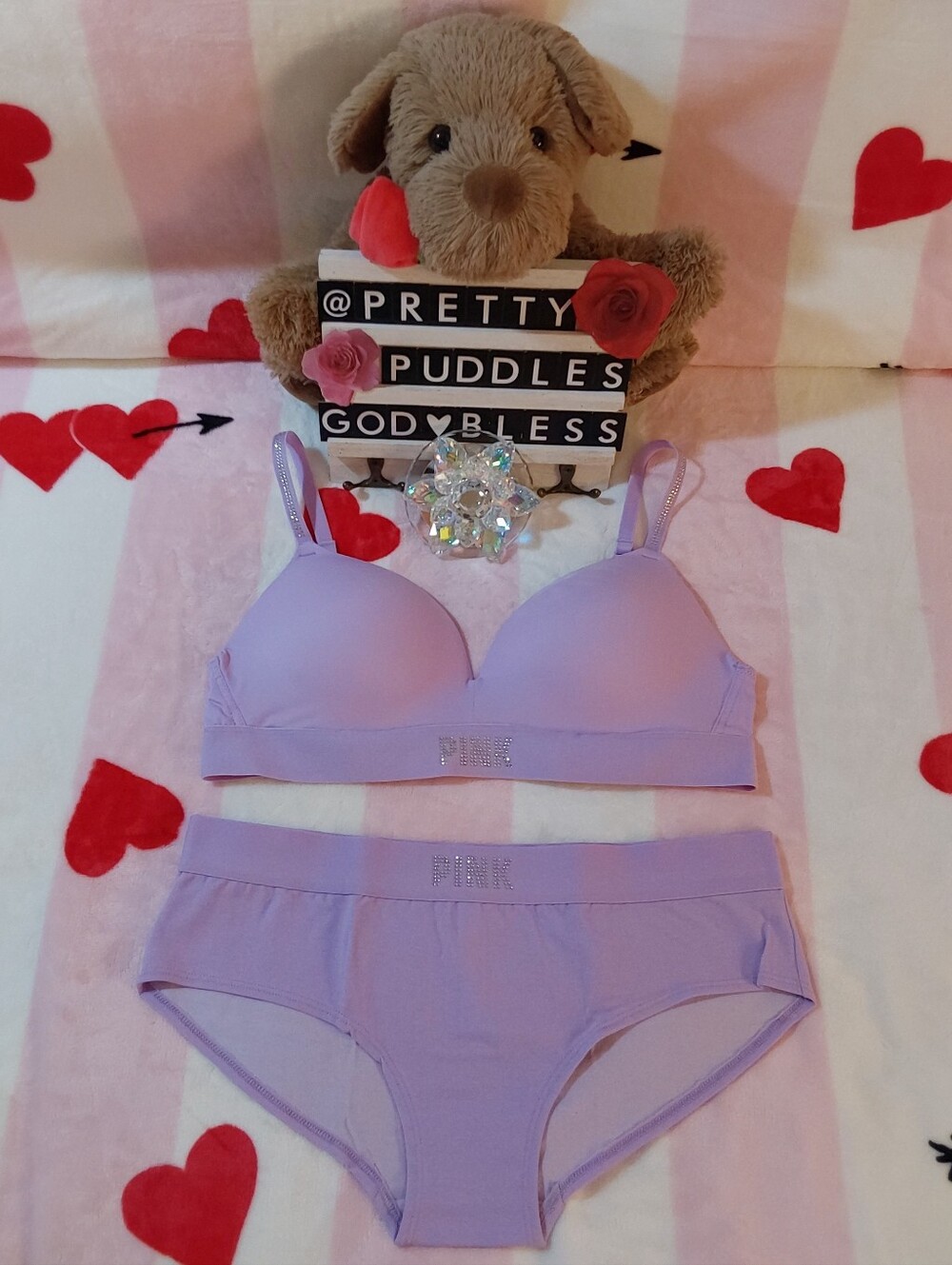 💜 38B & XL 2PC PINK HTF LIMITED EDITION BLING BRA & HIPSTER PANTY SET 💜